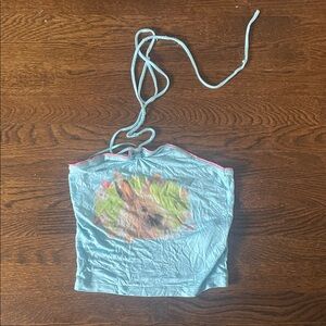Urban outfitters Blue Halter Top with Rabbit Print
